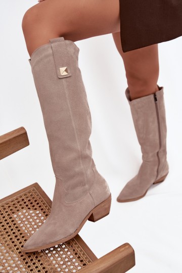Bottes cowboy en faux daim couleur cappuccino avec doublure Zazoo 4224