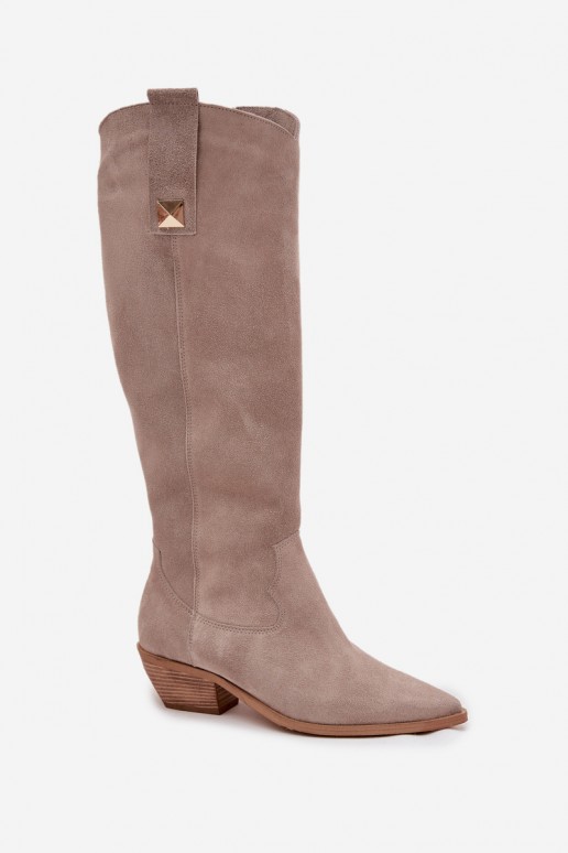 Bottes cowboy en faux daim couleur cappuccino avec doublure Zazoo 4224