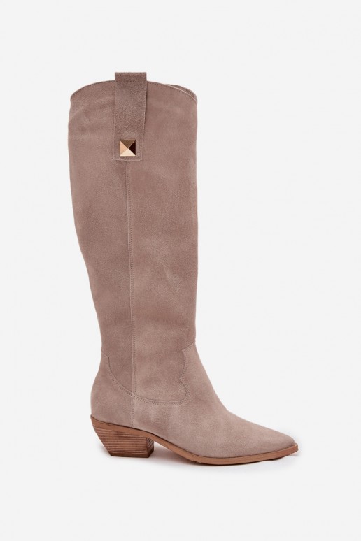 Bottes cowboy en faux daim couleur cappuccino avec doublure Zazoo 4224
