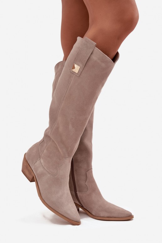 Bottes cowboy en faux daim couleur cappuccino avec doublure Zazoo 4224