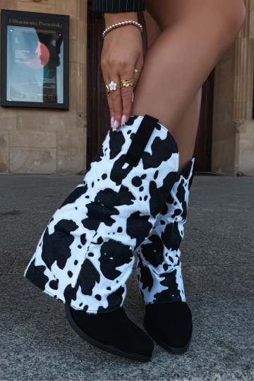 Bottines style cowboy avec tige incurvée et talons couleur noire Havie 2