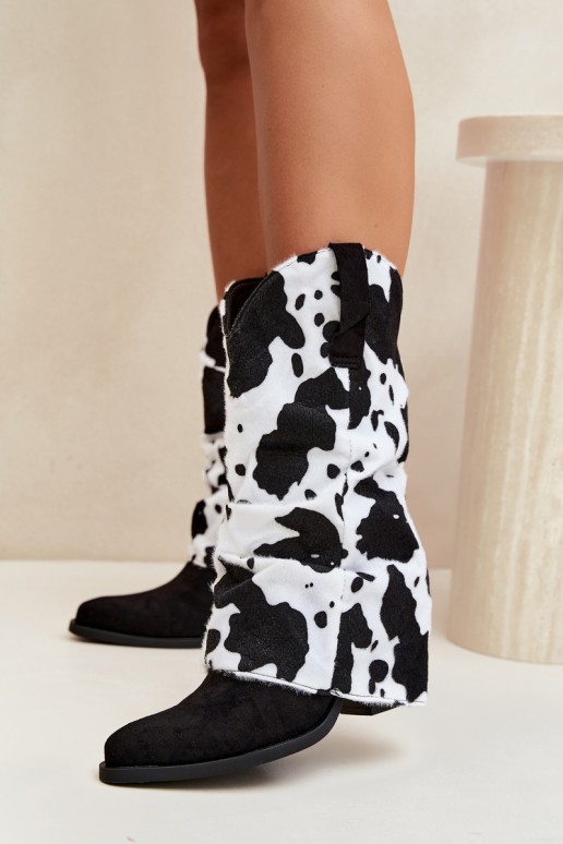 Bottines style cowboy avec tige incurvée et talons couleur noire Havie