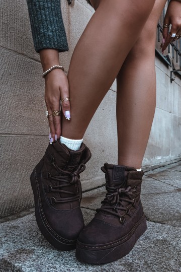 Bottes d'hiver à lacets avec plateforme Big Star UU274191 couleur chocolat