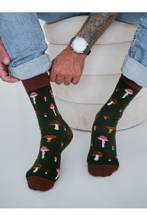 Chaussettes pour hommes avec des champignons en vert bouteille