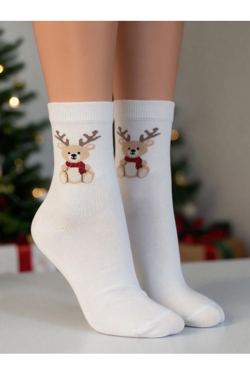 Chaussettes pour enfants avec un ours en peluche de Noël et des bois en ivoire