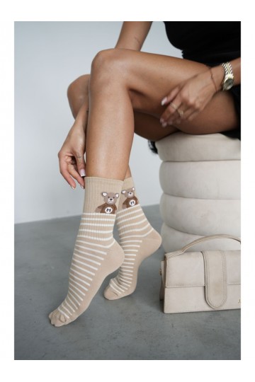 Chaussettes pour femmes avec des ours en peluche et des rayures en sable