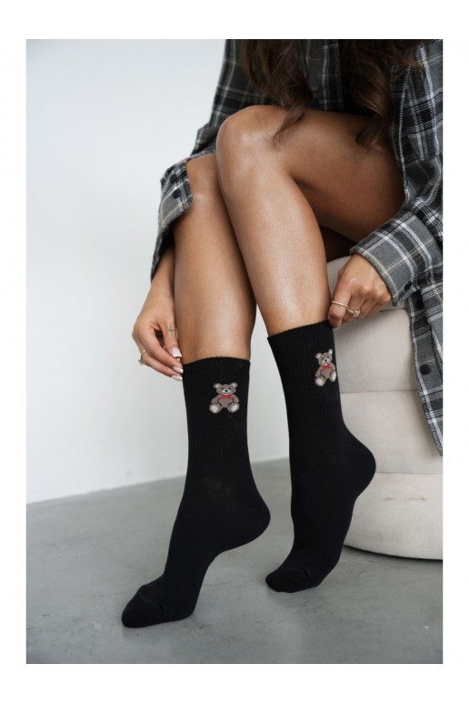Chaussettes pour femmes avec des ours en peluche et des coquillages en noir