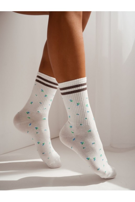 Chaussettes femme avec fleurs et rayures marron Ecu