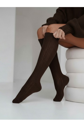 Collants femme avec éléments en dentelle Jodełka chocolat