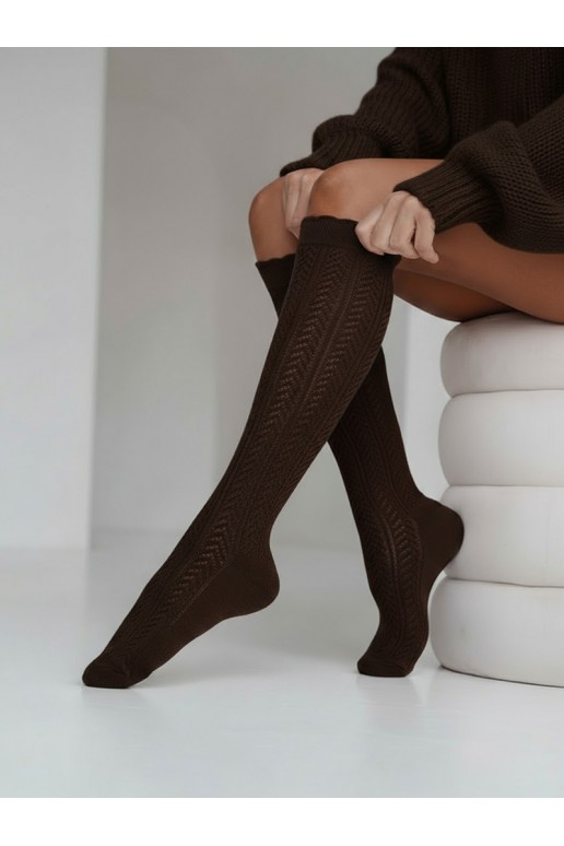 Collants femme avec éléments en dentelle Jodełka chocolat