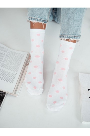Chaussettes femme à pois en blanc