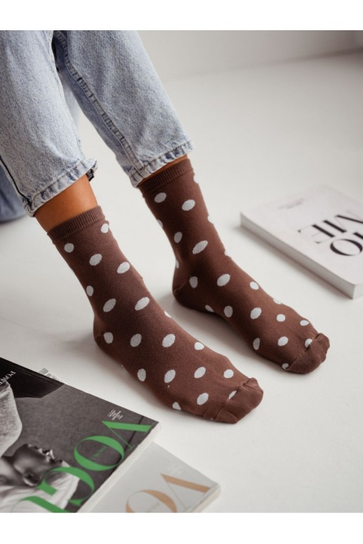 Chaussettes femme à pois en marron
