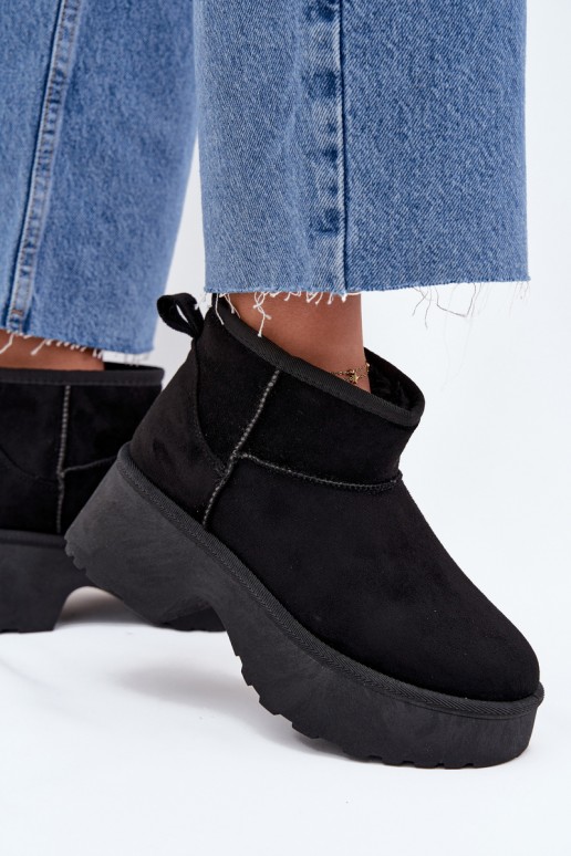 Bottes de neige basses noires pour femmes avec isolation et fourrure à l'intérieur