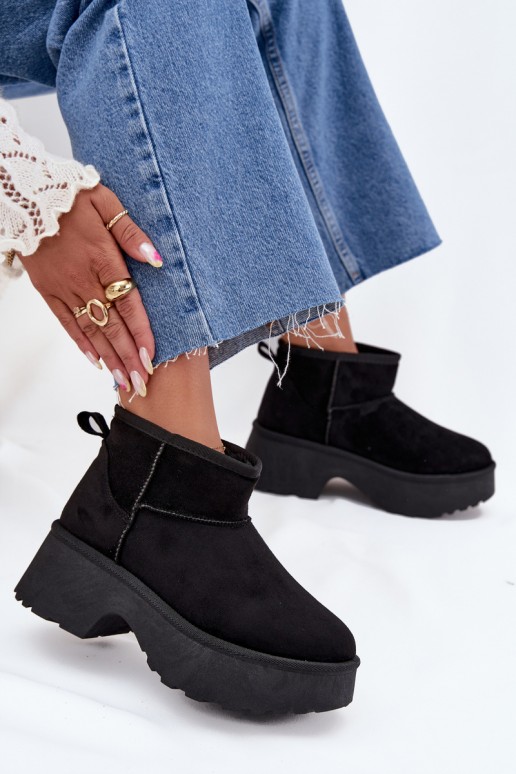 Bottes de neige basses noires pour femmes avec isolation et fourrure à l'intérieur