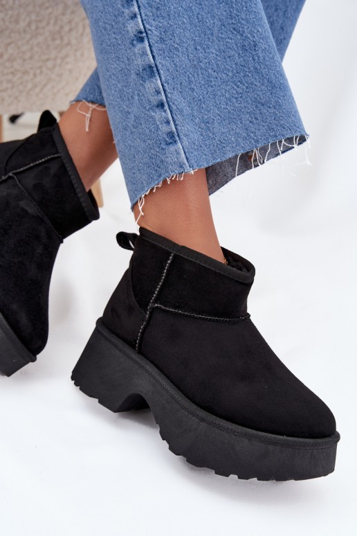 Bottes de neige basses noires pour femmes avec isolation et fourrure à l'intérieur