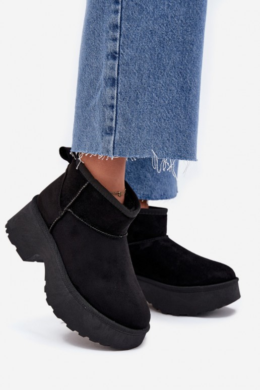 Bottes de neige basses noires pour femmes avec isolation et fourrure à l'intérieur