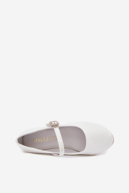 Ballerines blanches pour enfants avec paillettes et rubans Vinceza 13291