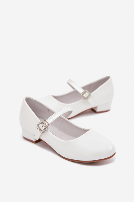 Ballerines blanches pour enfants avec paillettes et rubans Vinceza 13291