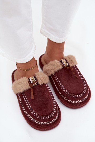 Chaussons pour femmes bordeaux avec fourrure Perivelle