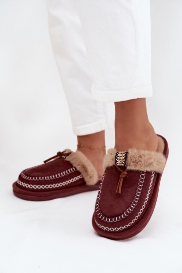 Chaussons pour femmes bordeaux avec fourrure Perivelle 2
