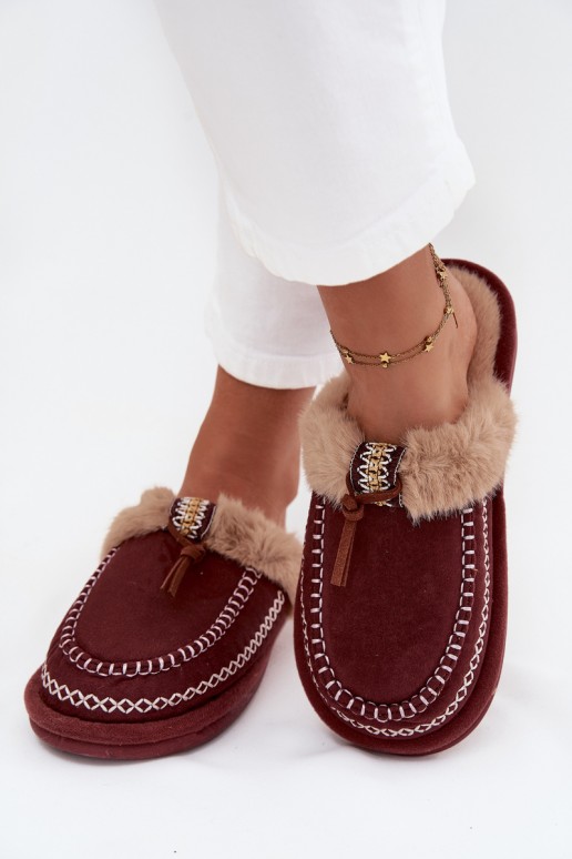 Chaussons pour femmes bordeaux avec fourrure Perivelle