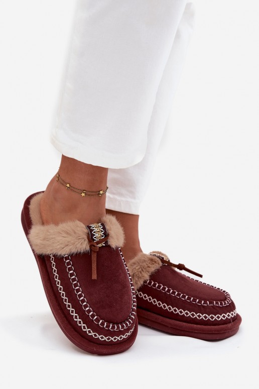Chaussons pour femmes bordeaux avec fourrure Perivelle