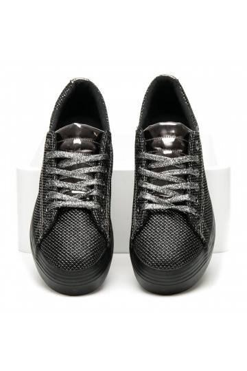 Chaussures à plateforme noires et argentées brillantes exclusives AB-37S