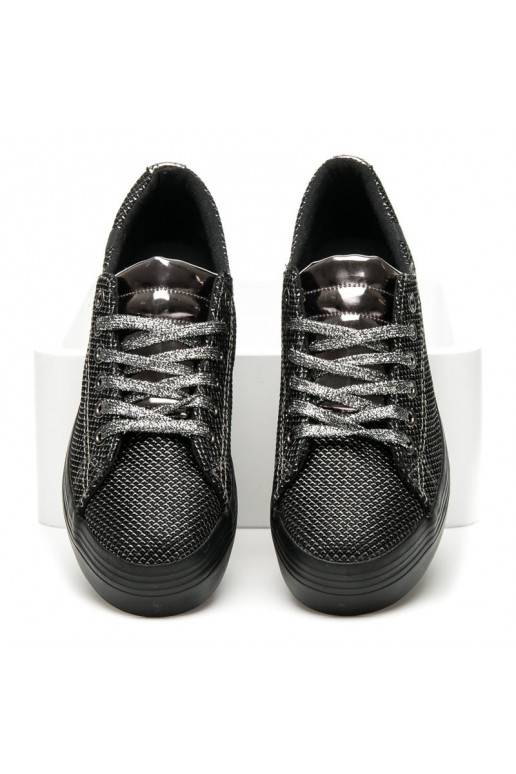 Išskirtiniai blizgantys juodai sidabriški storapadžiai batai AB-37S  - 2