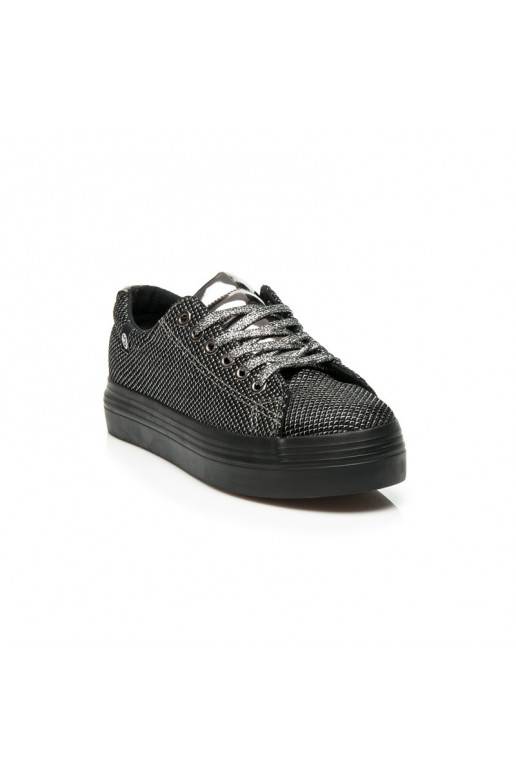 Chaussures à plateforme noires et argentées brillantes exclusives AB-37S