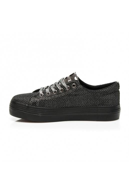 Chaussures à plateforme noires et argentées brillantes exclusives AB-37S