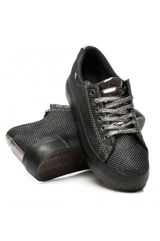 Chaussures à plateforme noires et argentées brillantes exclusives AB-37S