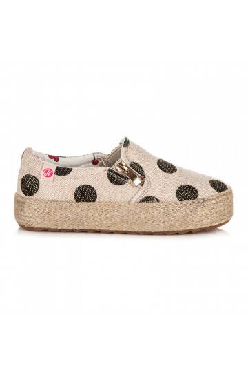 Chaussures textiles créme tendance pour enfants avec fermeture éclair décorative et pois noirs K1645004NE 2