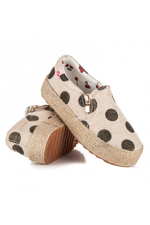 Chaussures textiles créme tendance pour enfants avec fermeture éclair décorative et pois noirs K1645004NE