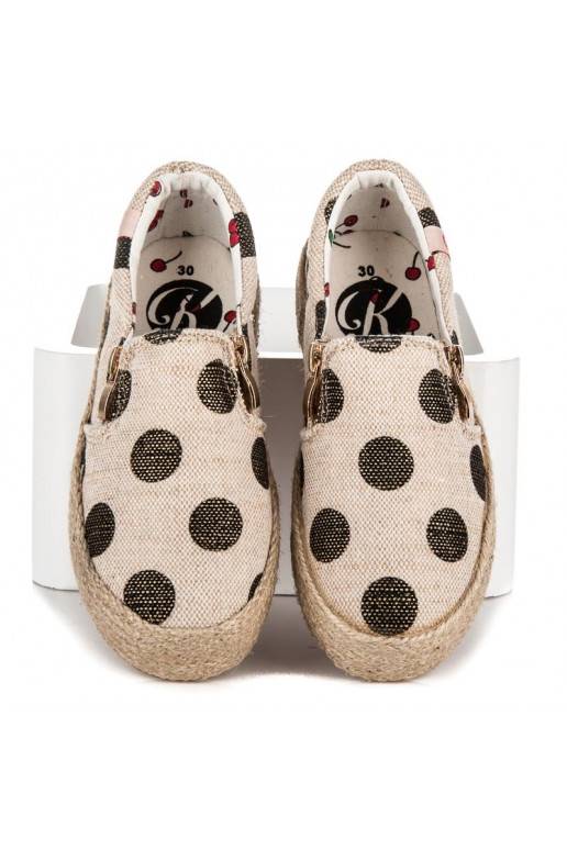 Chaussures textiles créme tendance pour enfants avec fermeture éclair décorative et pois noirs K1645004NE