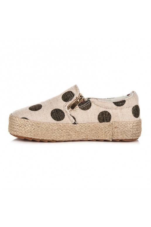 Chaussures textiles créme tendance pour enfants avec fermeture éclair décorative et pois noirs K1645004NE