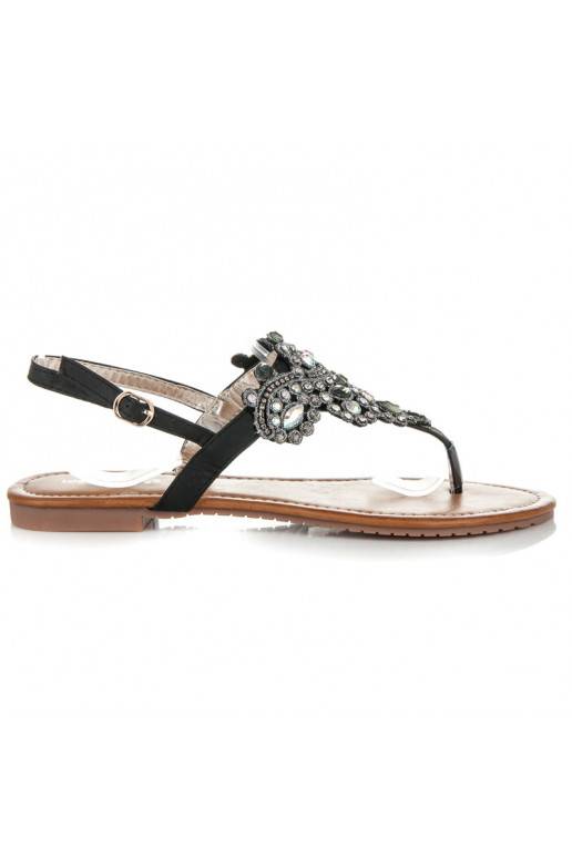Sandales noires élégantes de style indien avec bride pour les orteils D-6532B