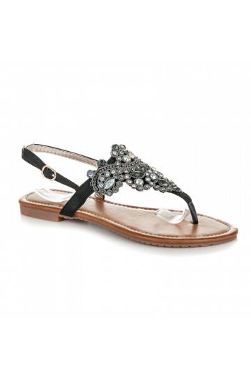Sandales noires élégantes de style indien avec bride pour les orteils D-6532B