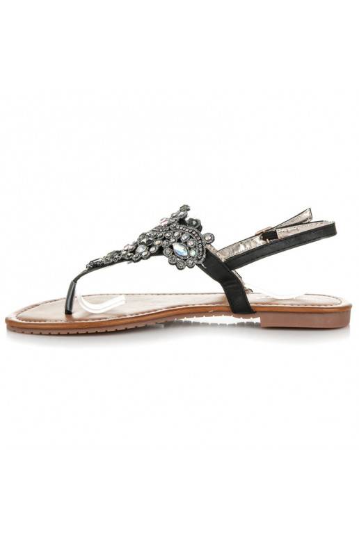 Sandales noires élégantes de style indien avec bride pour les orteils D-6532B