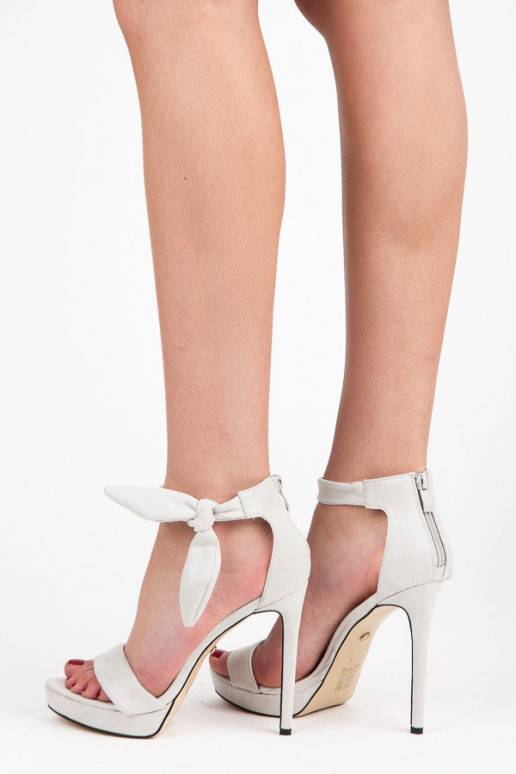 Sandales à talons en suède grises avec lacets AF-8675G