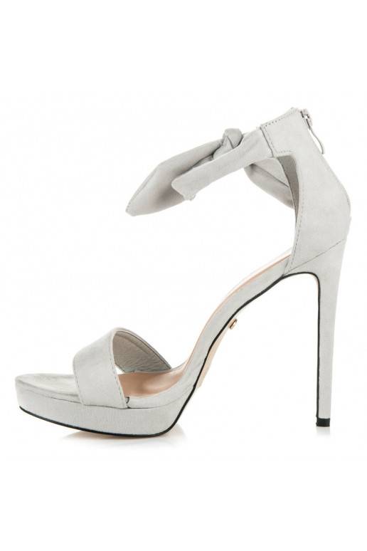 Zomšiniai pilki aukštakulniai sandalai surišamu užsegimu AF-8675G  - 4