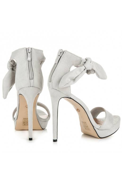 Zomšiniai pilki aukštakulniai sandalai surišamu užsegimu AF-8675G  - 5