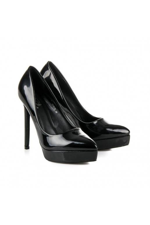 Chaussures à talons aiguilles vernies noires avec plateforme aux orteils