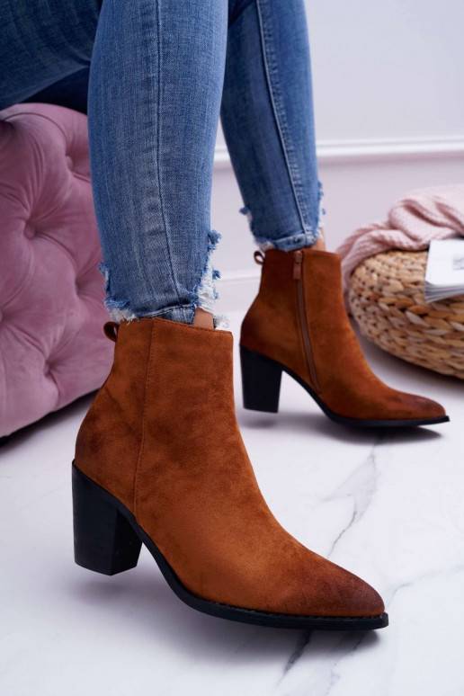 Bottines à talons en daim marron Niki BAT_RV9524 CAMEL