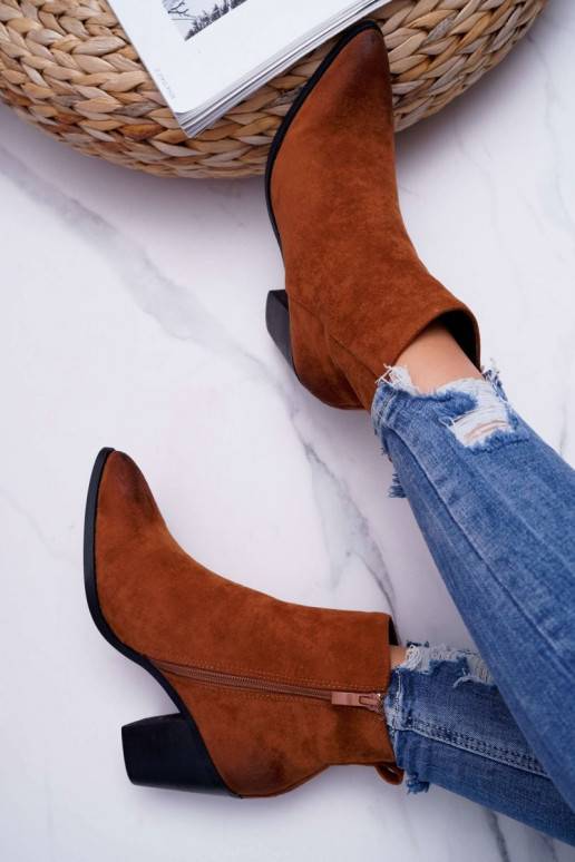 Bottines à talons en daim marron Niki BAT_RV9524 CAMEL