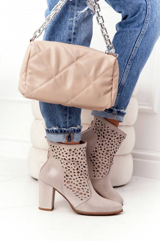 avec éléments ajourés en cuir naturel Bottines à talons Exquise 1219 couleur cappuccino