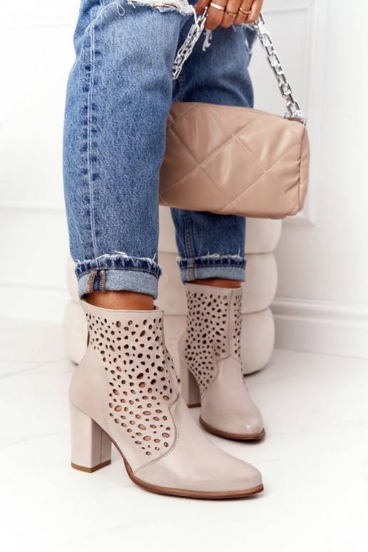 avec éléments ajourés en cuir naturel Bottines à talons Exquise 1219 couleur cappuccino