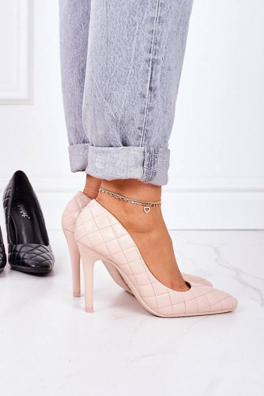Chaussures à talons hauts matelassées de style élégant de couleur beige de Rosanna