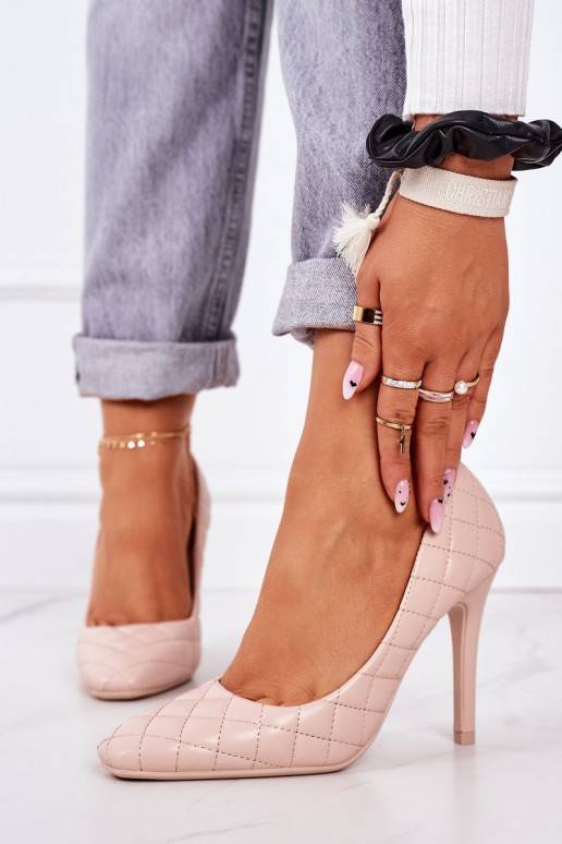 Chaussures à talons hauts matelassées de style élégant de couleur beige de Rosanna
