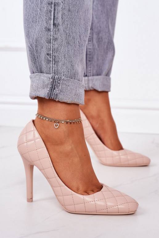 Chaussures à talons hauts matelassées de style élégant de couleur beige de Rosanna