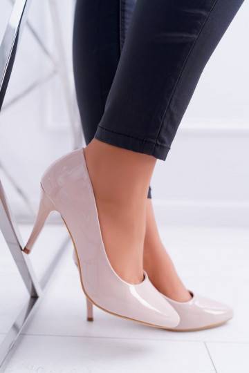 Chaussures à talons pour femmes effet vernis beige 2